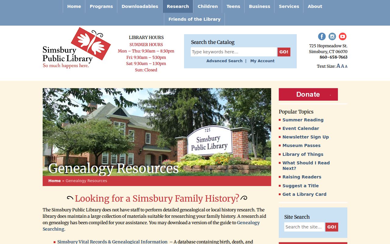 Simsbury city directory local history research at the Simsbury Public Library