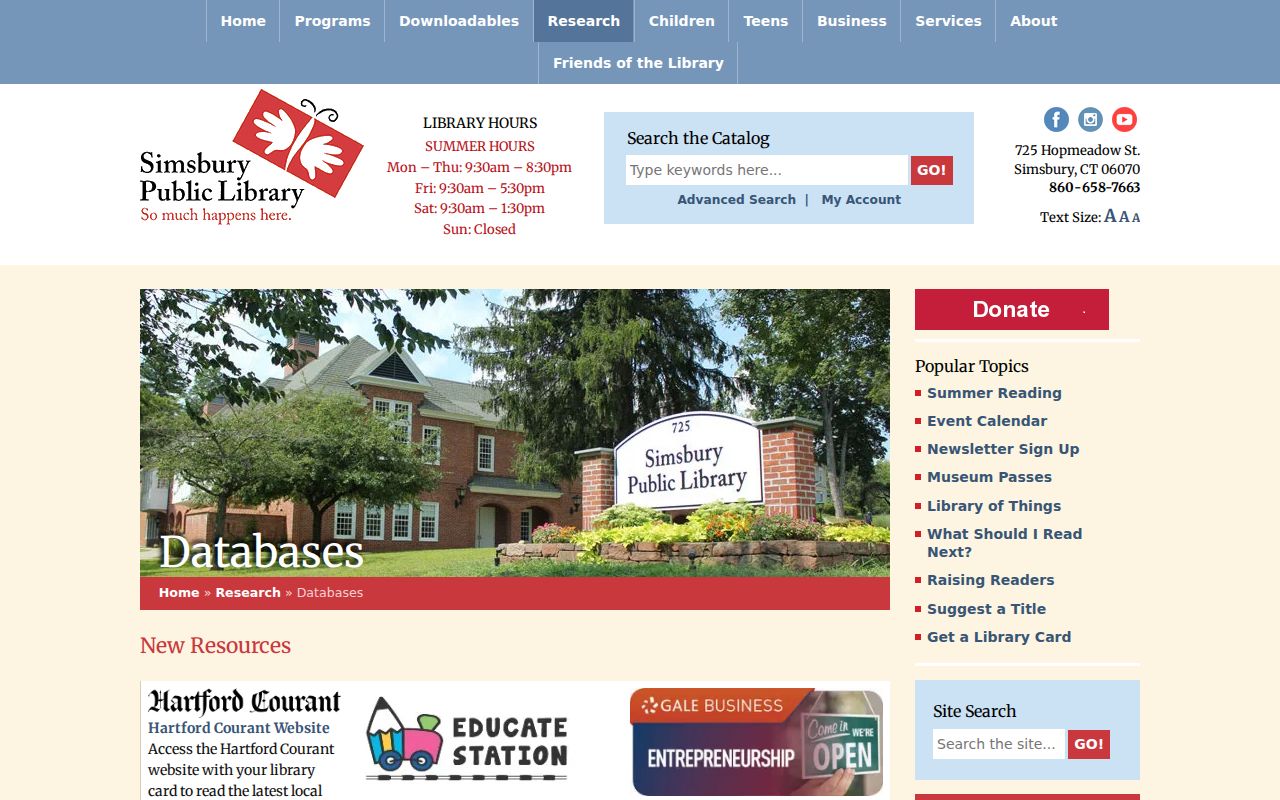 Simsbury city directory research databases at the Simsbury Public Library