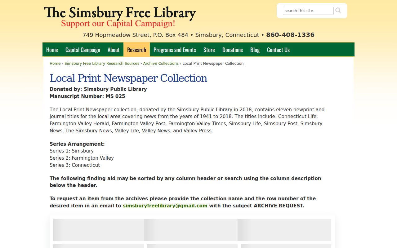 Simsbury city directory newspaper finding aid for local history