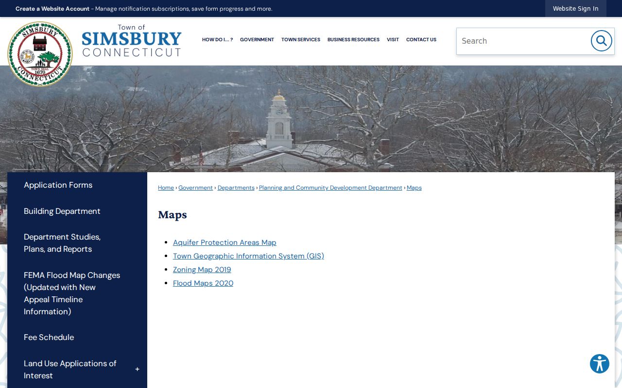 Simsbury residents directory records office map hub