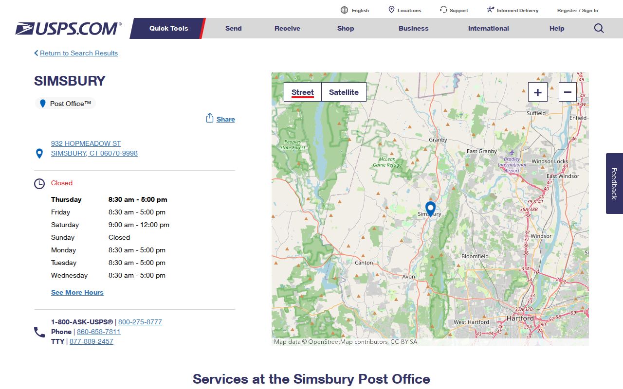 Simsbury ZIP code directory USPS Simsbury location