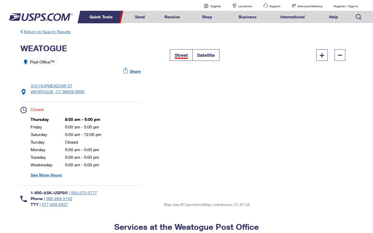 Simsbury ZIP code directory USPS Weatogue location